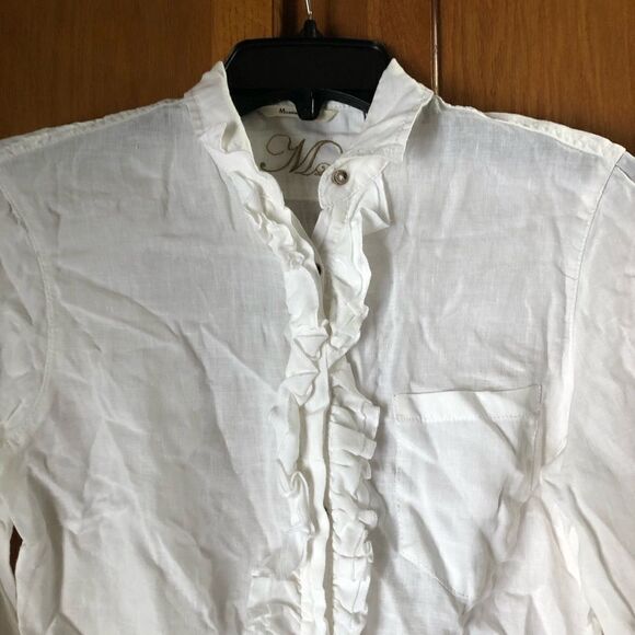Massimo Dutti Ruffle Linen Hidden Front Button Up Blouse Size 36 - Picture 3 of 13